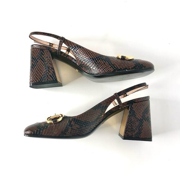 Gucci Baby Horsebit Snake Emboss Slingback Platform Heel Pumps 39 - Picture 6 of 8